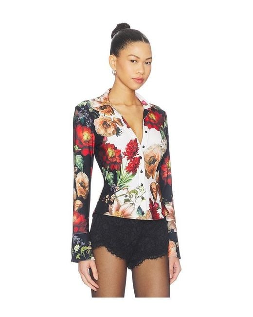 Alice + Olivia Red Freya Fitted Nipped Waist Button Down Top