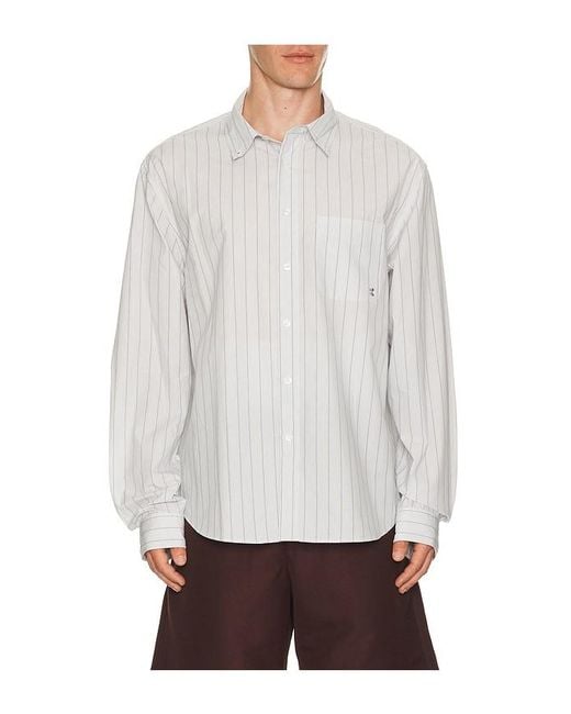 vowels White Long Sleeve Striped Button Down Shirt for men