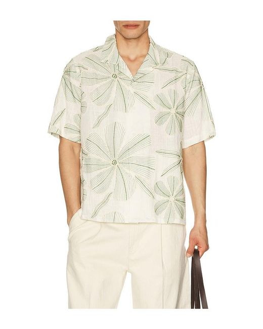 Corridor NYC Natural Linen Applique Short Sleeve Shirt for men