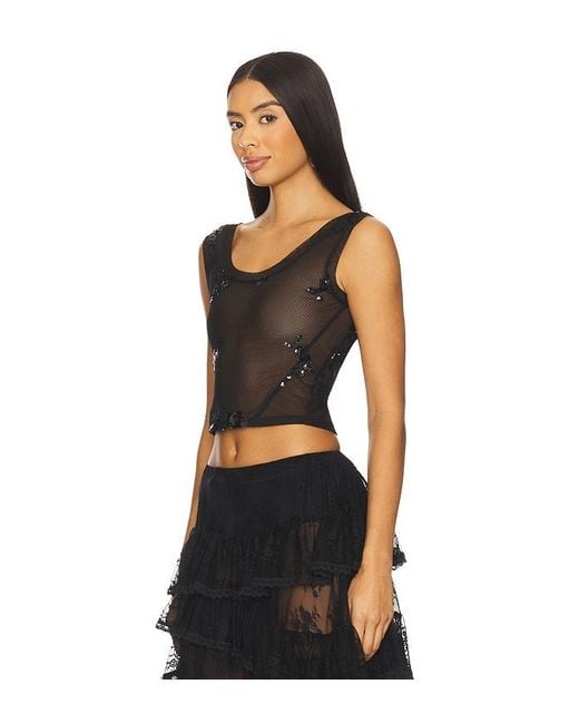 YUHAN WANG Black Floral Sequin Mesh Top