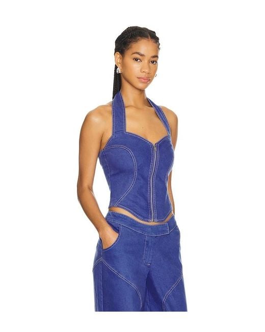 BY.DYLN Blue Ramona Corset Top