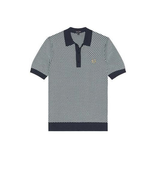 Fred Perry Blue Chequerboard Knitted Polo Shirt for men