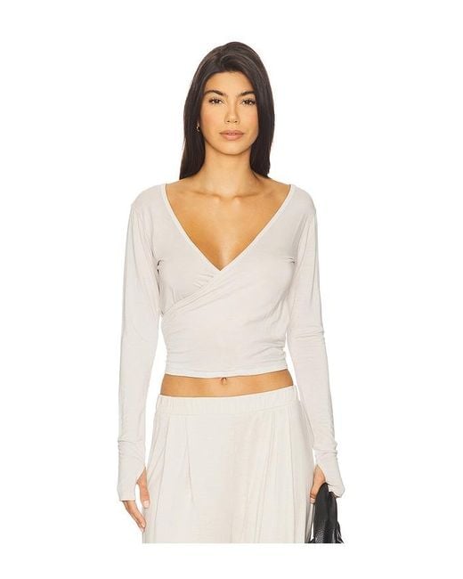 Michael Lauren White Aziel Long Sleeve Cross Front Tee