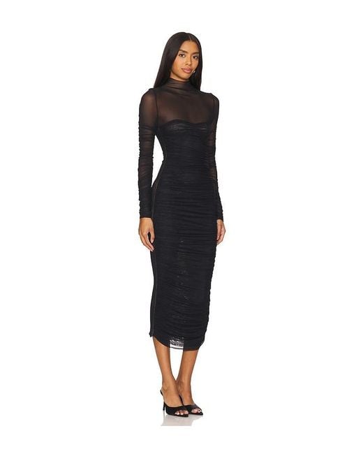 SER.O.YA Black Trina Mesh Ruched Midi Dress