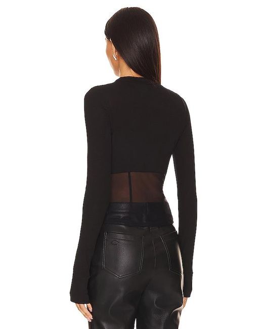 Michael Lauren Black Danton Rib Mesh Corset Top