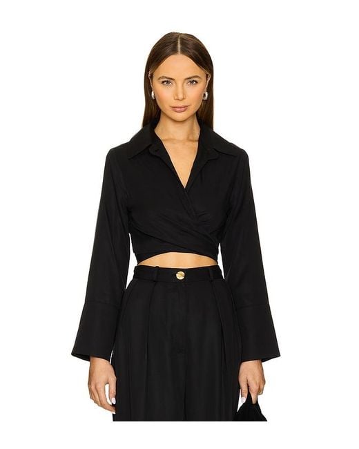 Matthew Bruch Black Collared Long Sleeve Wrap Top