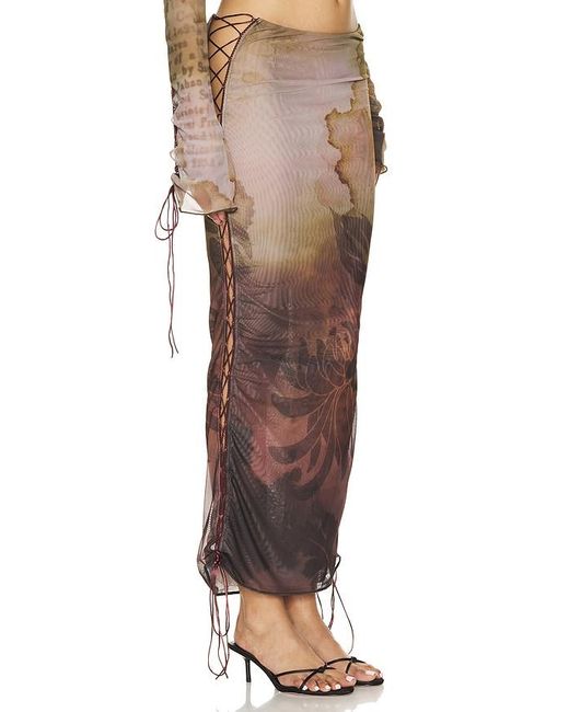 Jaded London Multicolor Lace Up Printed Maxi Skirt