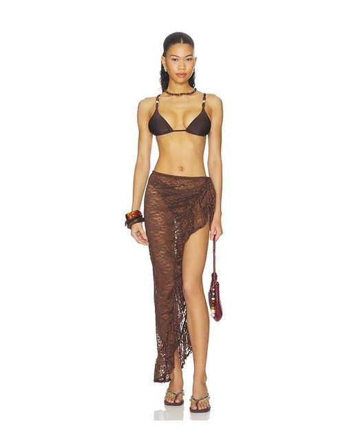 Runaway the Label Brown Briana Wrap Wavy Hem Maxi Skirt