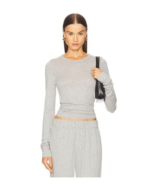 ÉTERNE White Fitted Crewneck Long Sleeve Top
