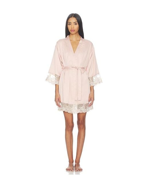 Flora Nikrooz Natural Rosa Kimono Wrap With Embroidery