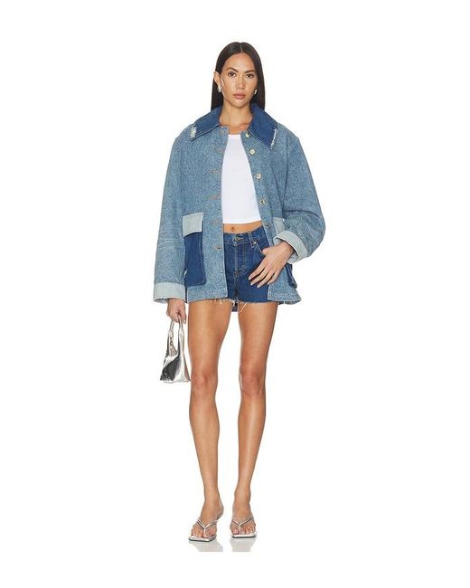 Ganni Blue Patchwork Denim Midi Jacket