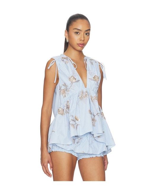 AKNVAS Blue Lamia Poplin Top