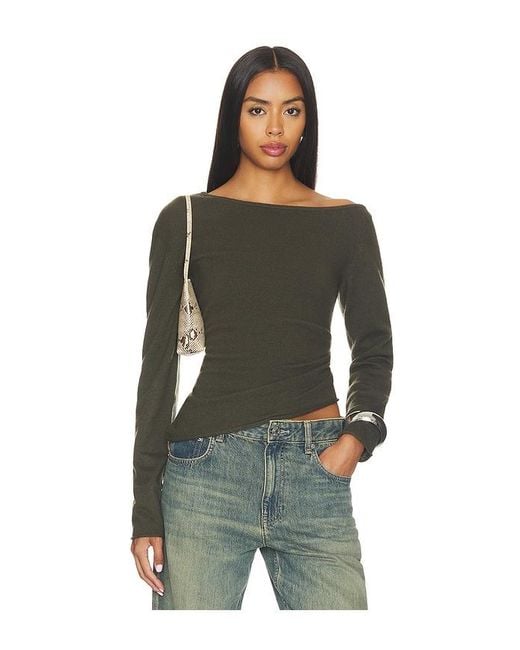 Helmut Lang Green Draped Asym Top