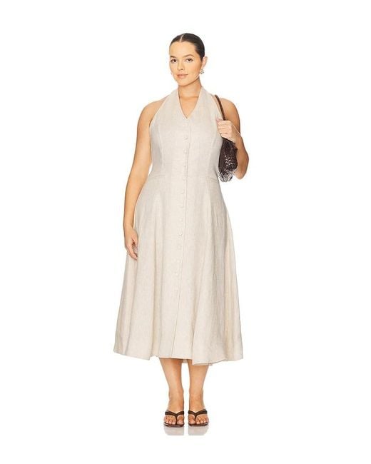 L'academie White Uma Linen Midi Dress