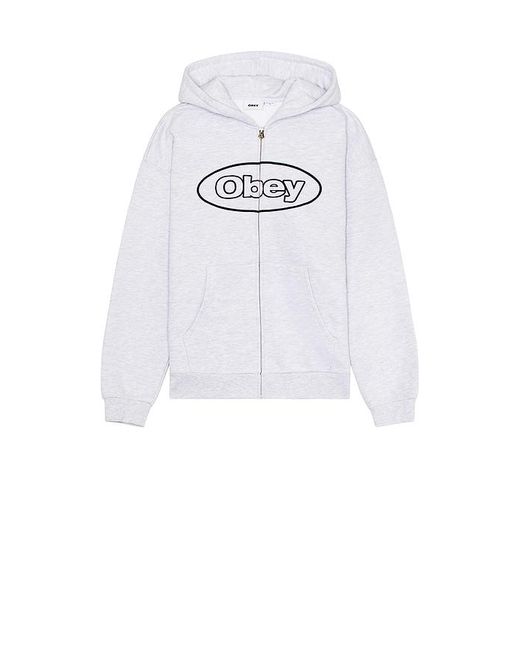 Obey White Oval Extra Heavy Zip Hoodie for men