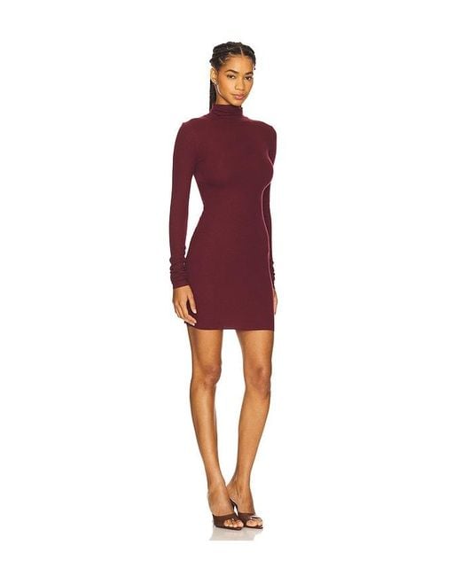 ÉTERNE Red Long Sleeve Turtleneck Butter Rib Mini Dress