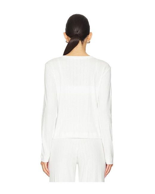 Leset White Pointelle Classic Crew Cardigan
