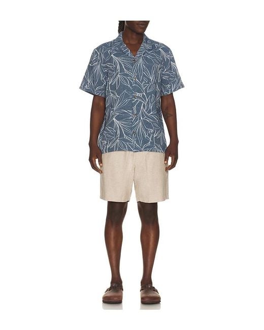 Marine Layer Blue Jacquard Linen Resort Shirt for men