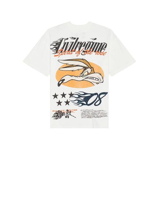 Civil Regime White Wile E. Coyote Racing American Classic Oversized Tee for men