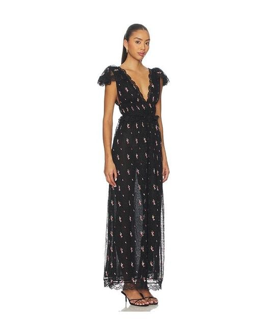 For Love & Lemons Black Poppy Pleated Lace Maxi Dress