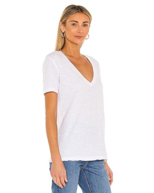 Monrow White Oversized V Neck Tee