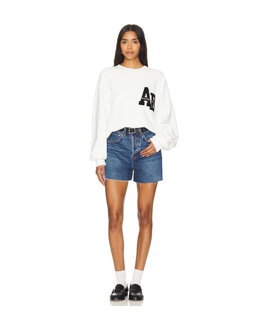Anine Bing White Miles Letterman Sweatshirt