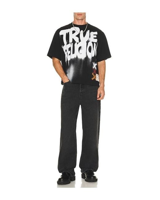 True Religion Black Short Sleeve Graffiti Boxy Tee for men