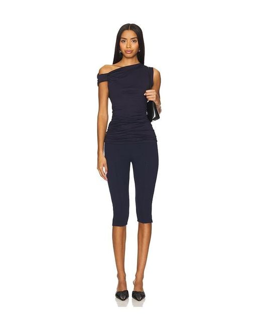 Susana Monaco Blue Asymmetric Gathered Top