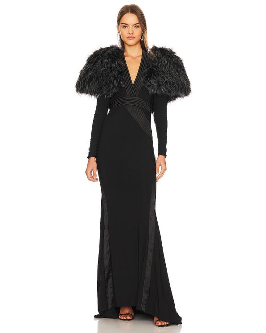 Zhivago Black Heiress Faux Fur 2 Piece Gown