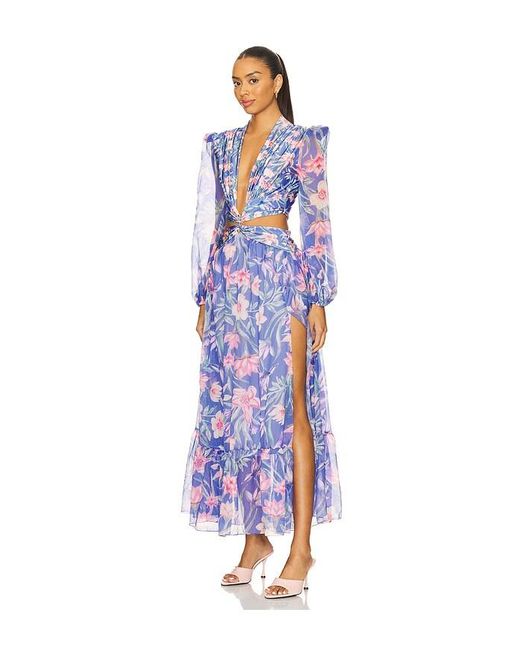 PATBO Blue Amaryllis Long Sleeve Beach Dress
