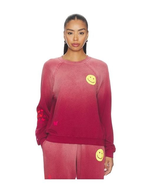 Lauren Moshi Red Anela Crewneck Raglan Pullover