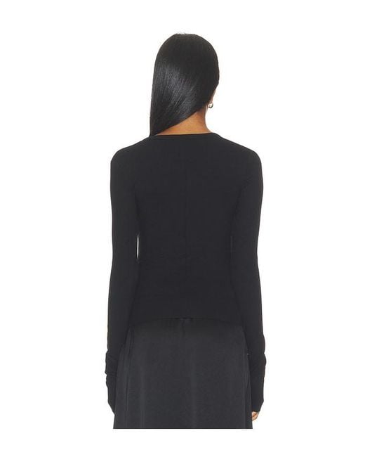 ÉTERNE Black Butter Rib Long Sleeve V-Neck Top