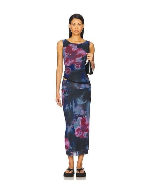 Free People Blue Sunset Mesh Maxi Skirt