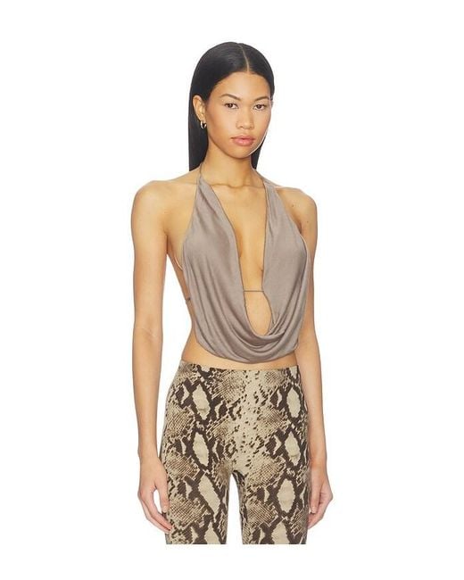 Indah Natural Calla Deep Cowl Halter Neck Top