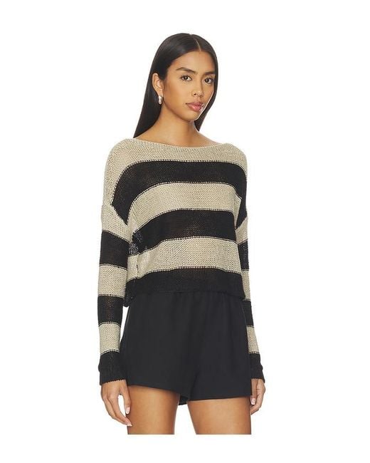 Enza Costa Black Stripe Linen Bateau Sweater