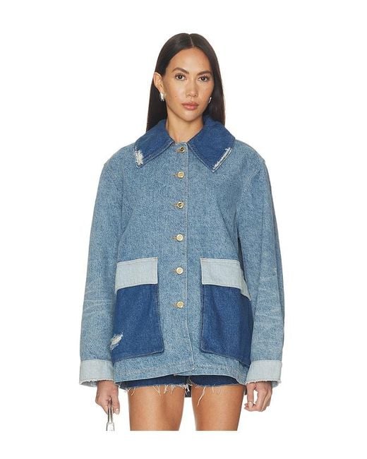 Ganni Blue Patchwork Denim Midi Jacket