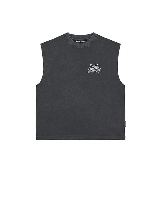 Palm Angels Black Palm Leaf Distressed Tank for men