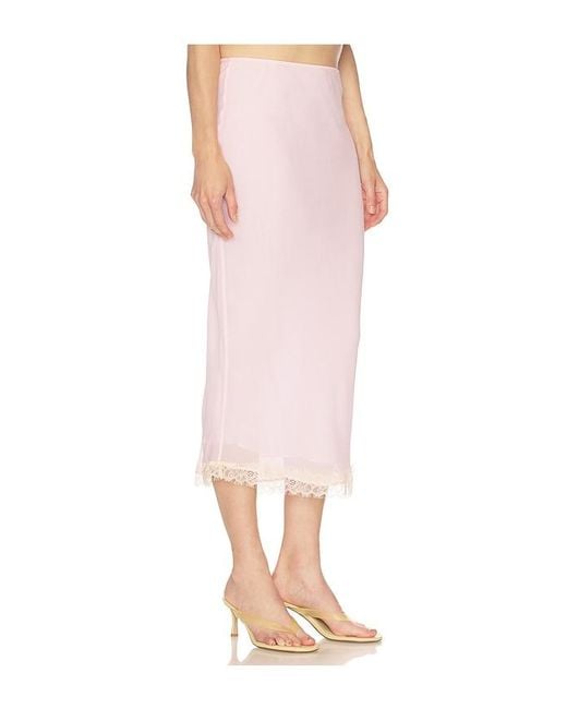 Helsa Pink Viscose Georgette Slip Skirt With Lace