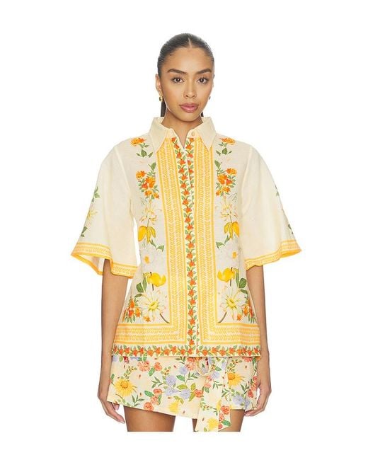 VERANDAH Yellow Floral Bell Sleeve Shirt