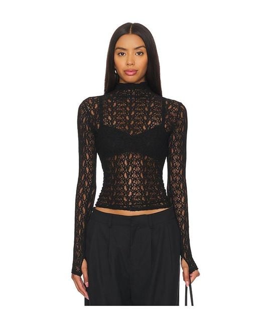 Enza Costa Black Lace Long Sleeve Turtleneck