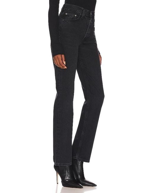 Agolde Black Lana Mid Rise Straight Jeans