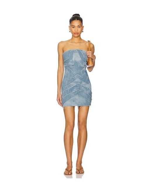 One Teaspoon Blue Denim Star Strapless Tube Dress