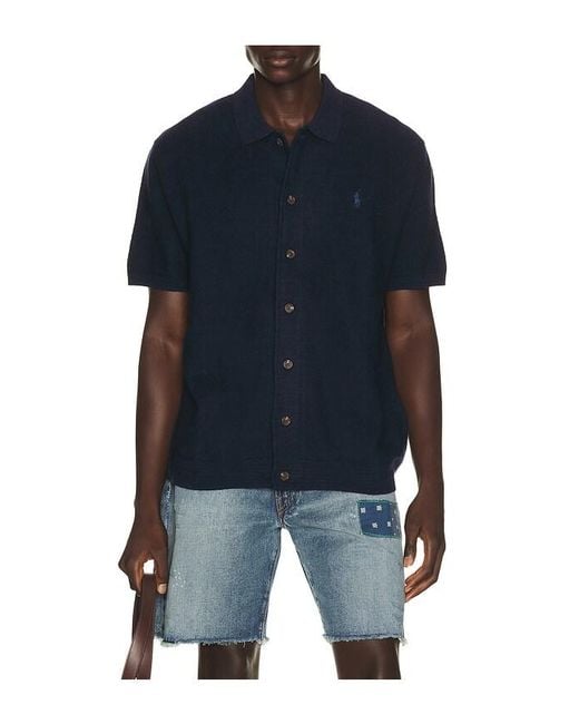 Polo Ralph Lauren Blue Short Sleeve Cardigan Sweater for men