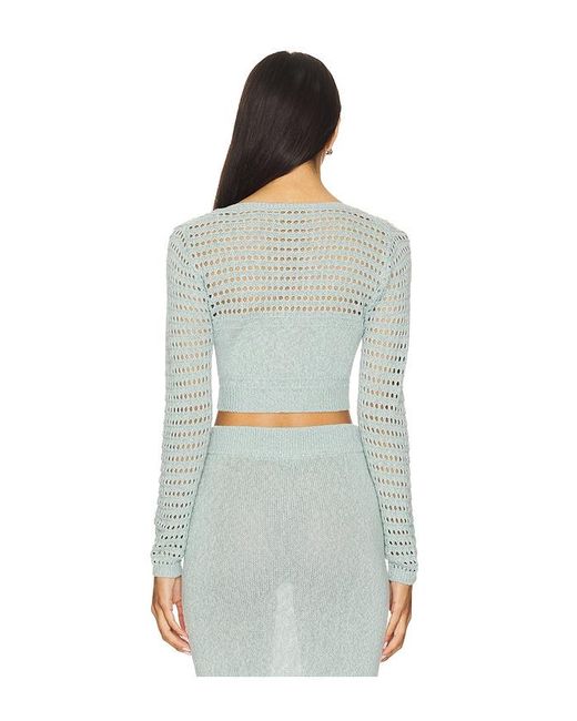Matthew Bruch Multicolor Striped Mesh Long Sleeve Cropped Henley