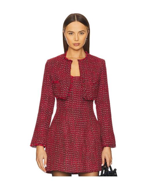 Bardot Red Karoline Boucle Cropped Jacket