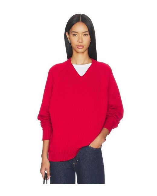 DONNI. Red The Cotton Knit V-Neck Sweater