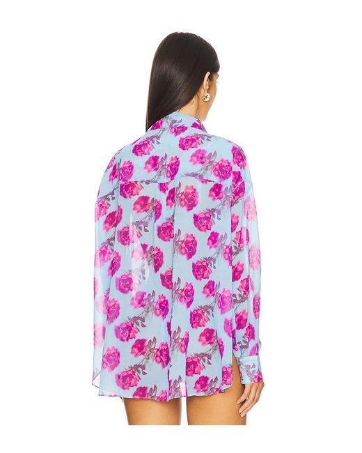 For Love & Lemons Blue Kurzarmbluse Mit Knopfverschluss Floral Stems
