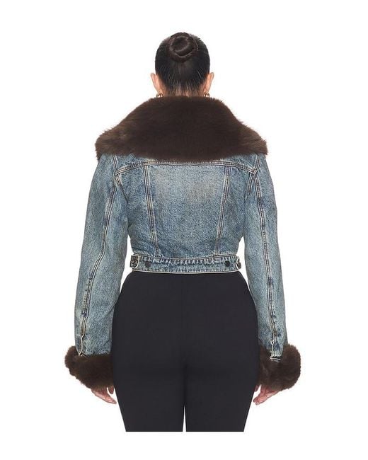 AFRM Black The Low Neck Denim Jacket With Faux Fur
