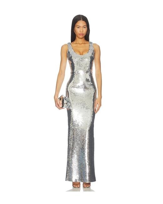 The New Arrivals Ilkyaz Ozel White Manu Sequin Maxi Dress
