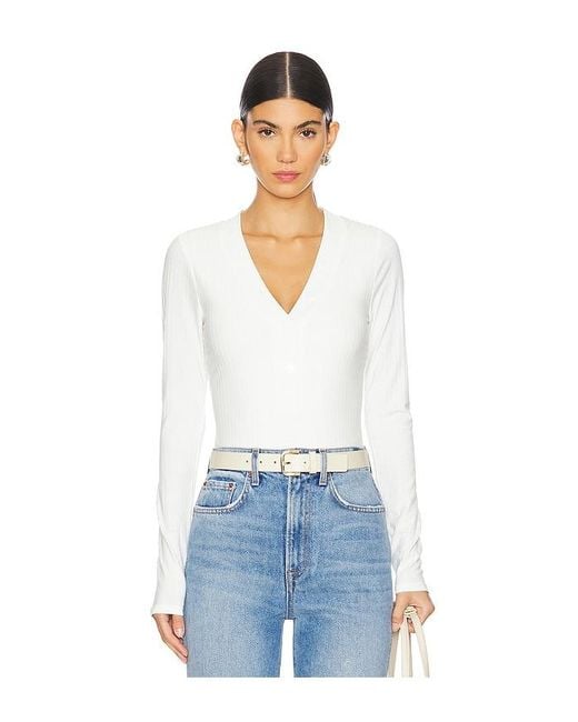 GOOD AMERICAN White Ribbed Henley
